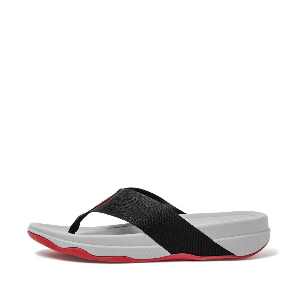 Fitflop Mens Sandals - Surfer Woven Logo Toe-post - Black/Grey - 462-POEXAI